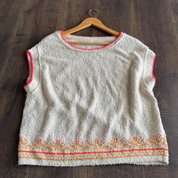 Anthropologie Sleeveless Sweater Fair Isle Boucle Coastal French Cottagecore M M - Picture 2 of 8